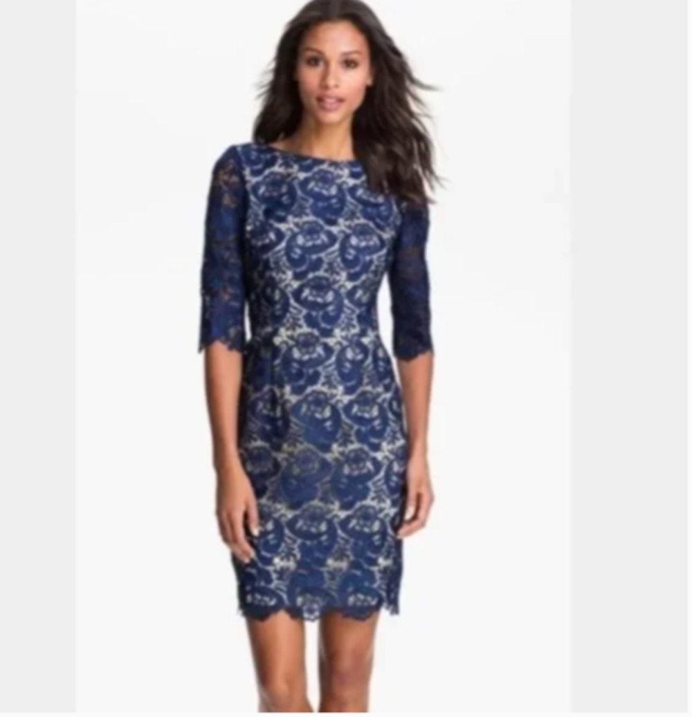 Eliza J Lace Royal Collection Lace Blue Midi Dress, size 8, style# EJ2M2450